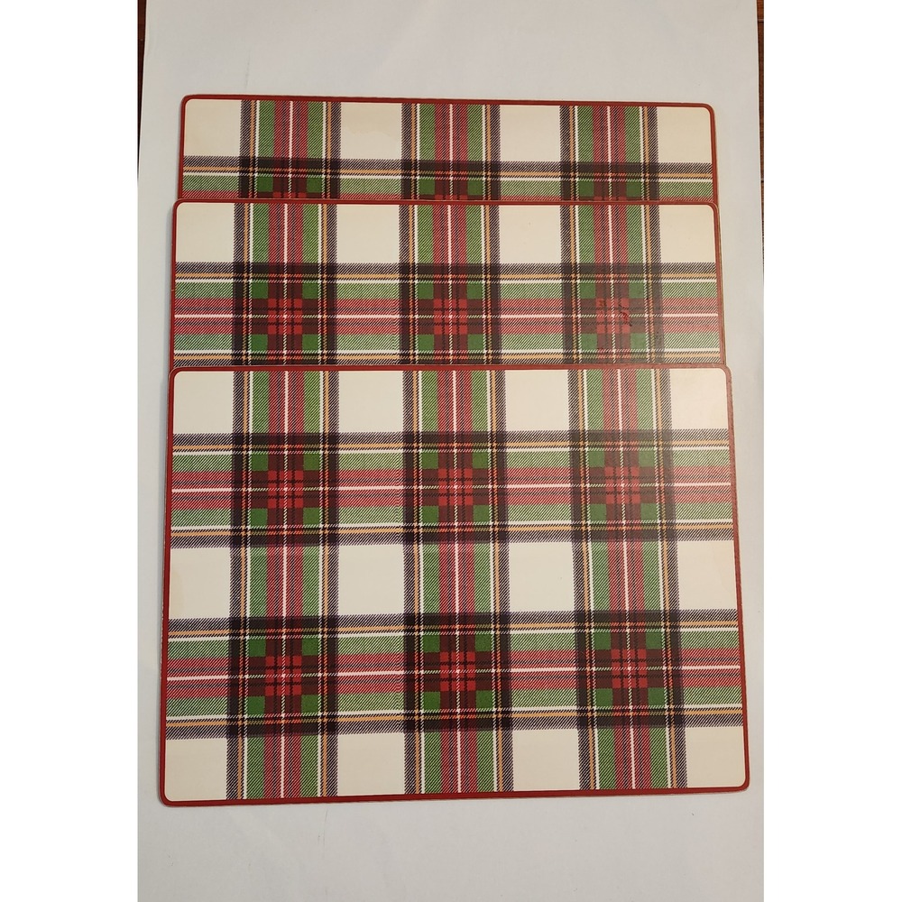 Pottery Barn Kids Plaid Cork Backed Placemats Red Green White Set of 3 Christmas